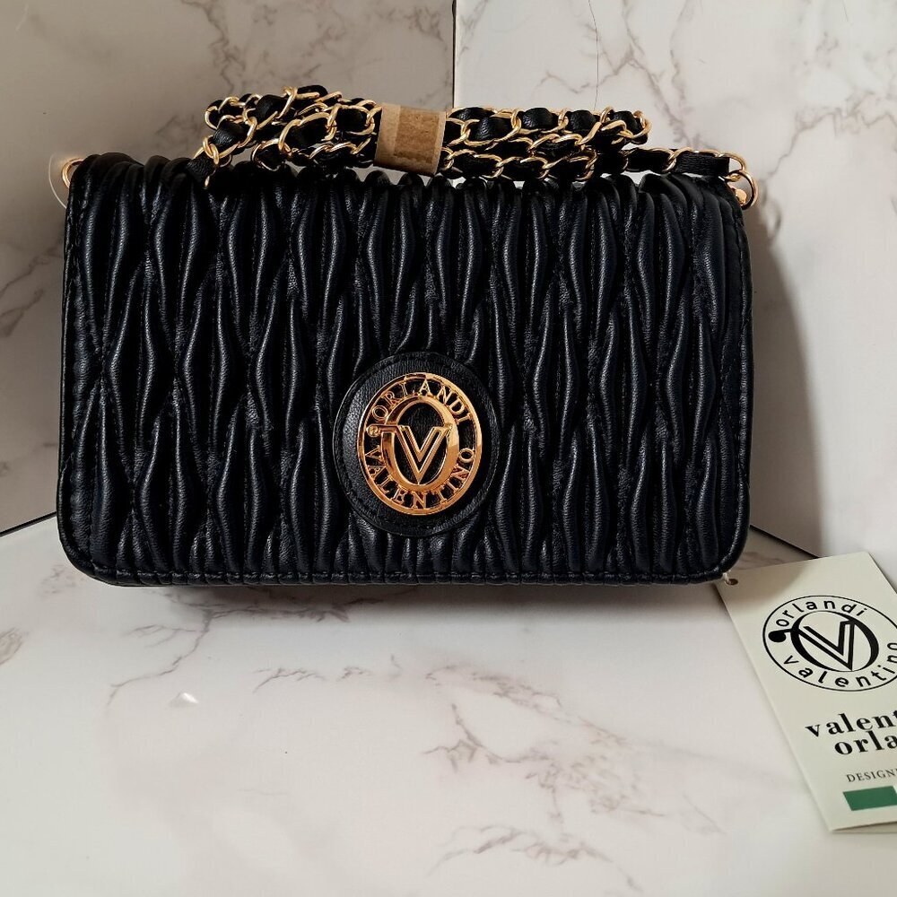 Valentino Orlandi Black Crossbody Bag with Gold Accents - Picture 5 of 5